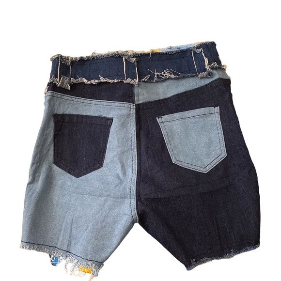 High Waist patchwork Denim Shorts - Picture 2 of 3